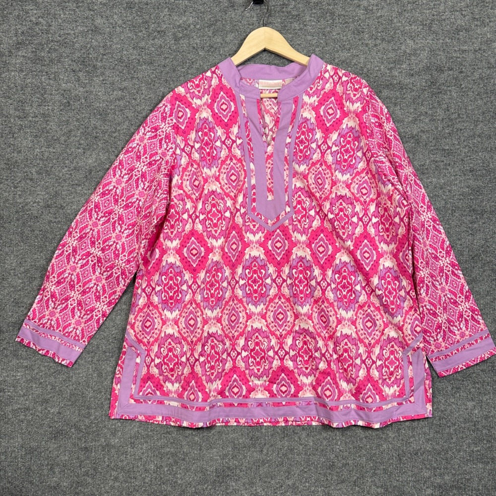 Bellisima by Kim Gravel Size XL Tunic Top Pink Purple Geometric Cotton Blend